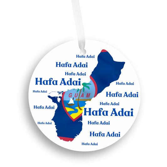 Guam Island Map with Guam Seal Hafa Adai Round Plastic Car Ornament