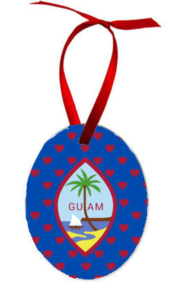 Guam Seal with Hearts Oval Aluminum Ornament