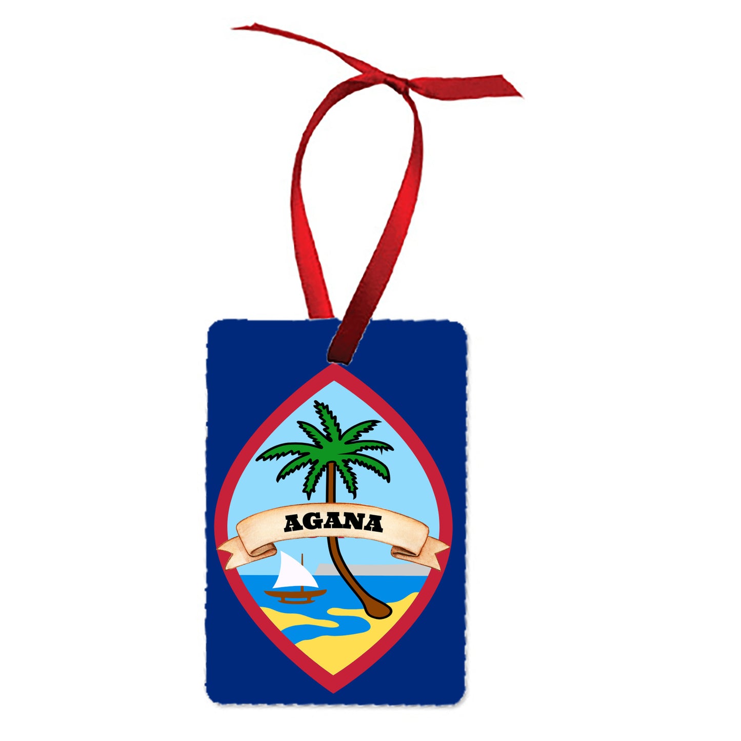 Guam Seal with Village Name Rectangle Aluminum Ornament PERSONALIZED