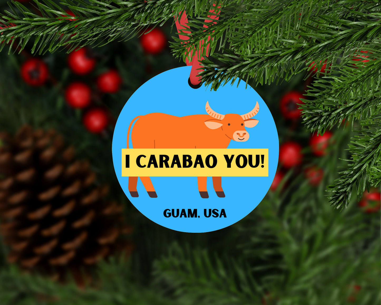 Guam "I Carabao You!" Round Metal Ornament