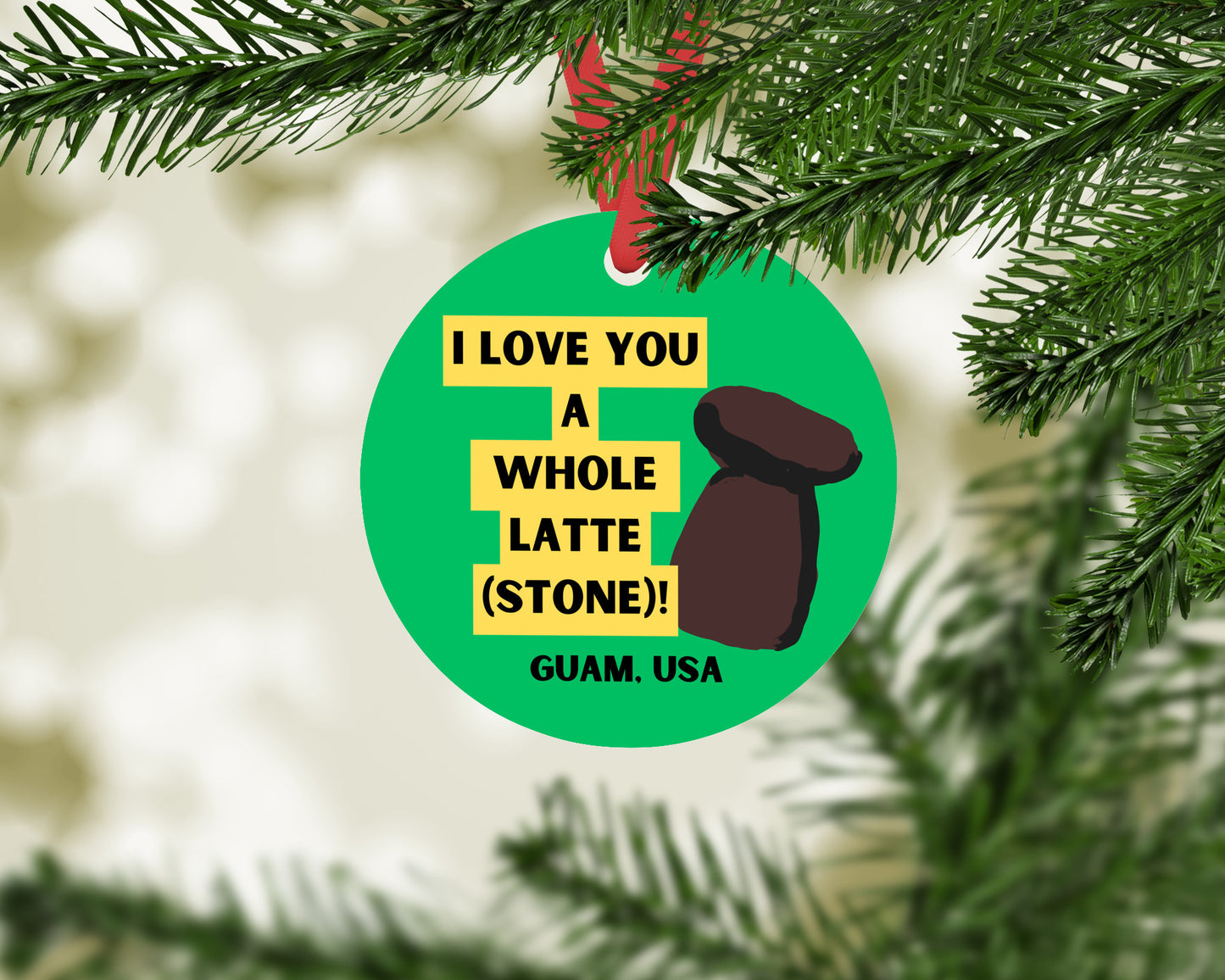 Guam "I Love You a Whole Latte (Stone)!" Round Metal Ornament