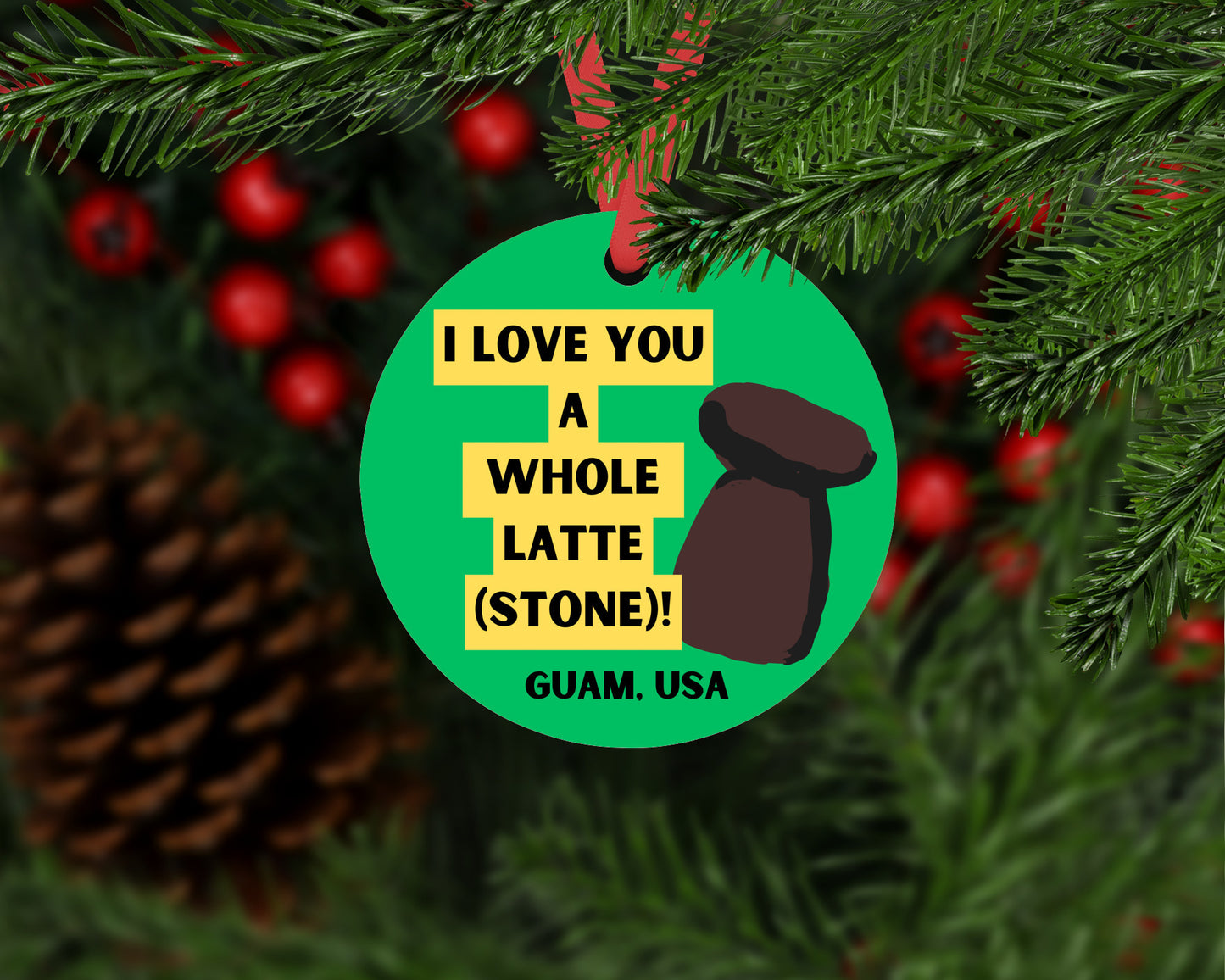 Guam "I Love You a Whole Latte (Stone)!" Round Metal Ornament