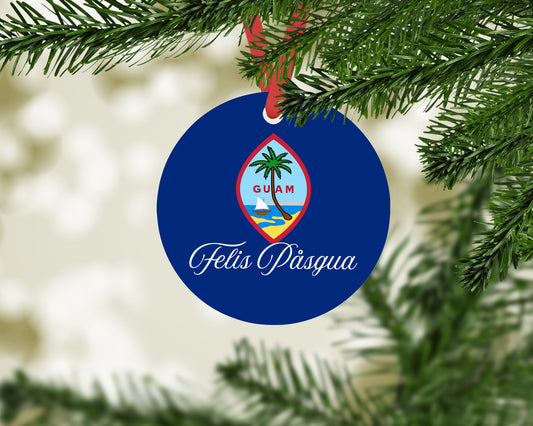 Guam Seal with Felis Pasgua Round Metal Christmas Ornament