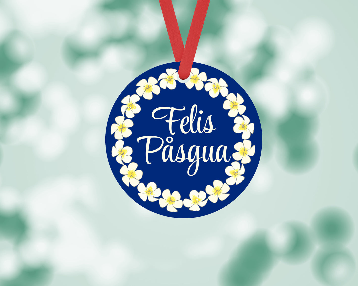 Felis Pasgua with Plumeria Flowers Round Metal Christmas Ornament