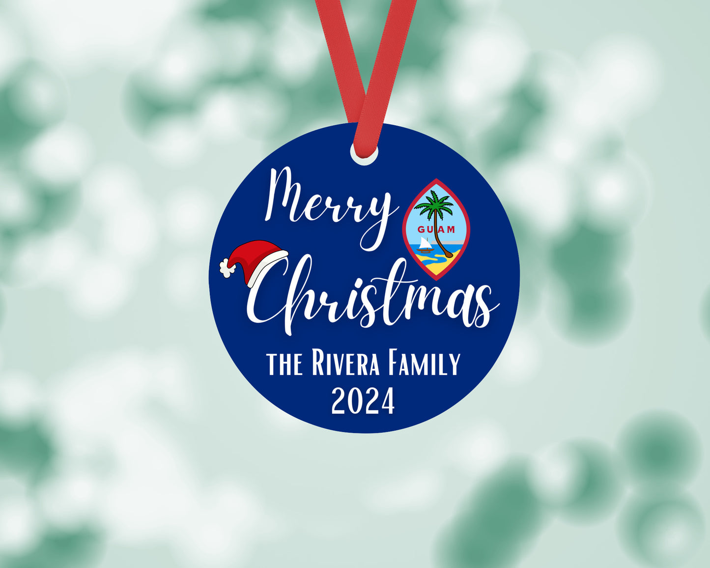 Personalized Merry Christmas Ornament with Guam Seal