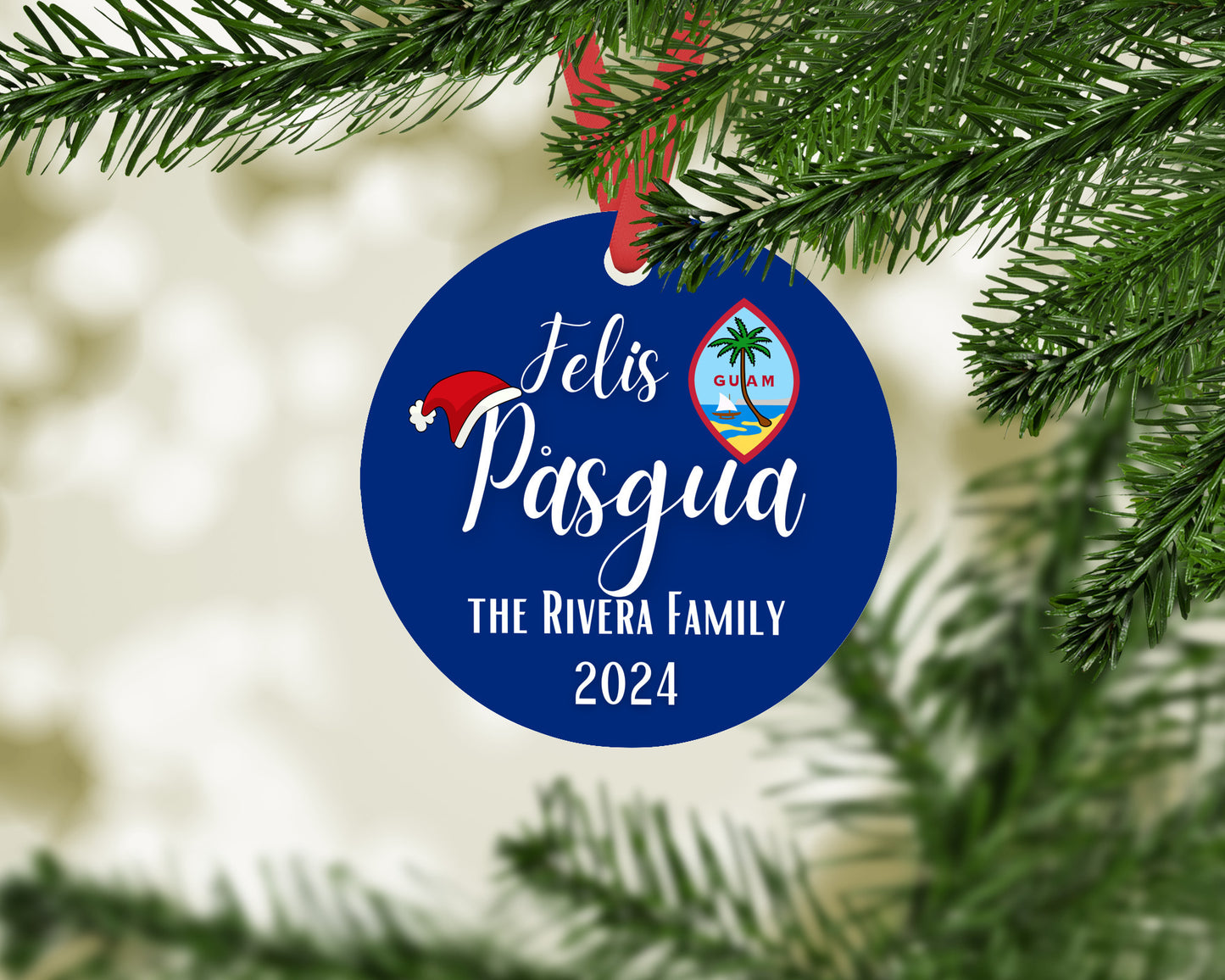 Personalized Christmas Ornament Felis Pasgua with Guam Seal