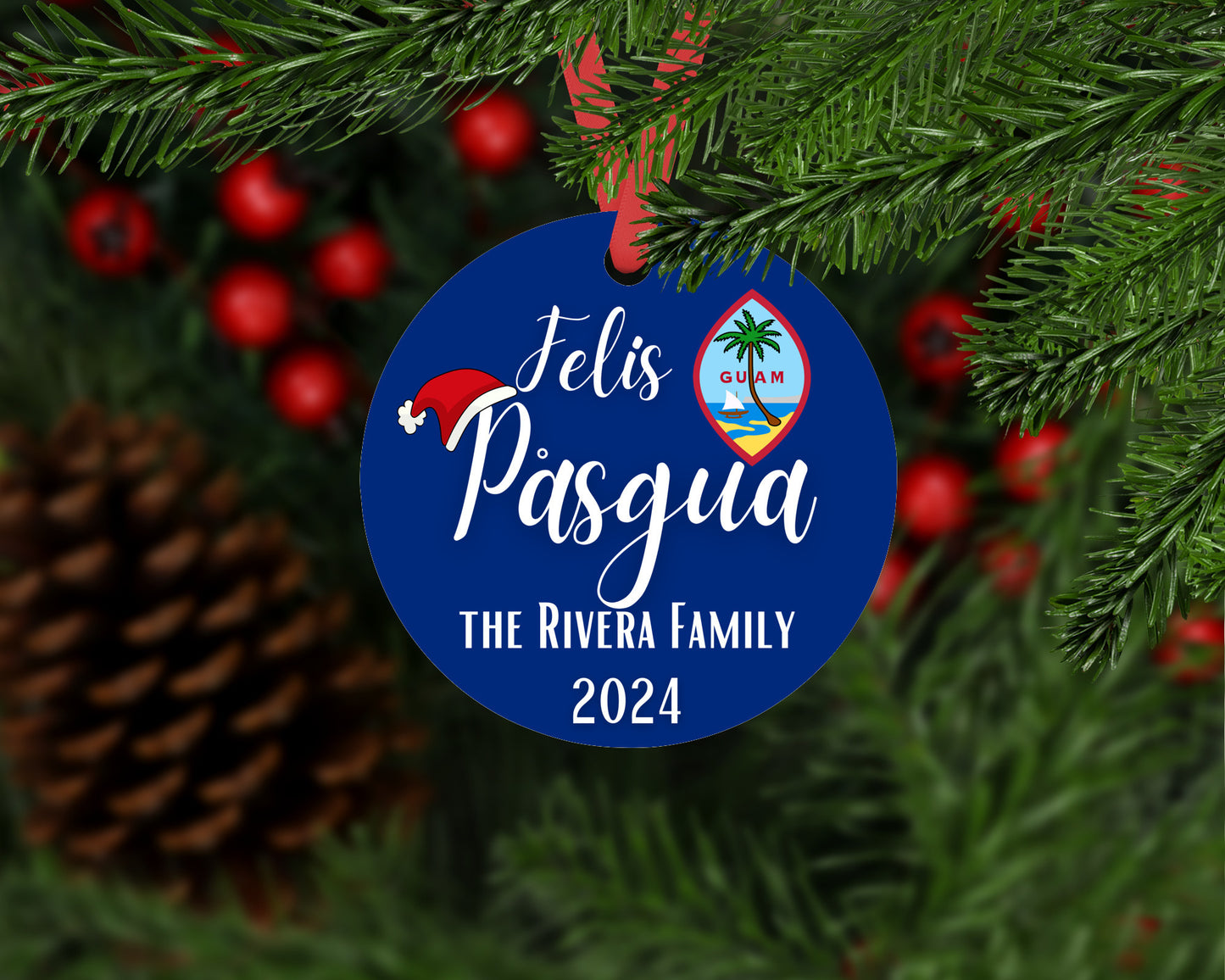 Personalized Christmas Ornament Felis Pasgua with Guam Seal