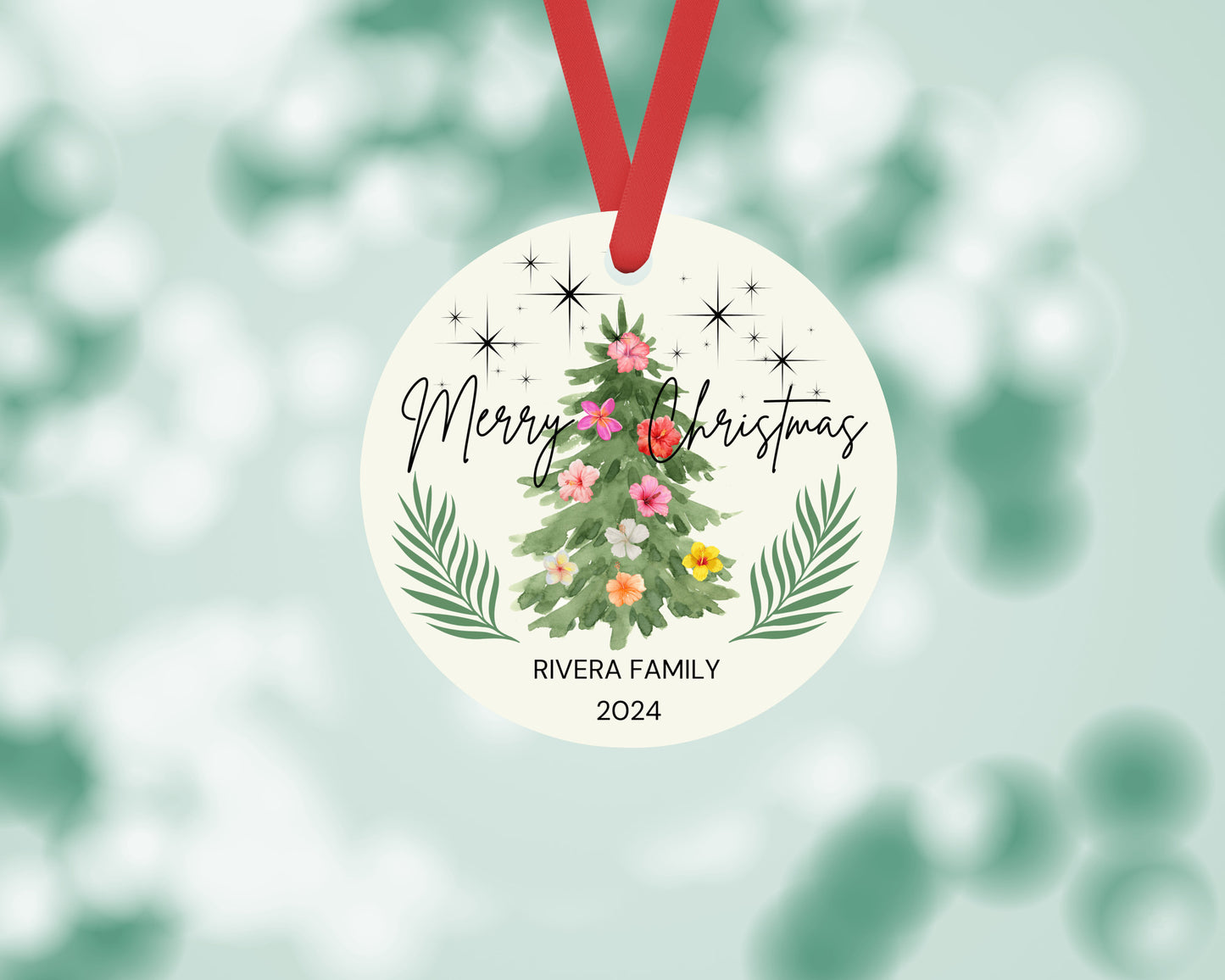 Personalized Christmas Ornament Tree with Hibiscus Flowers