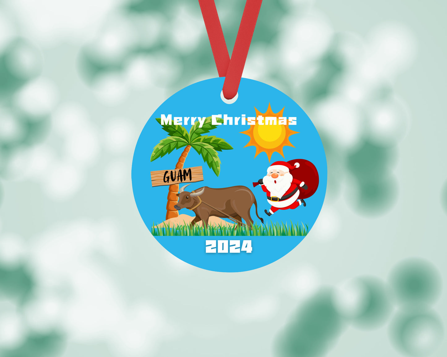 Holiday Ornament Santa with Carabao Merry Christmas