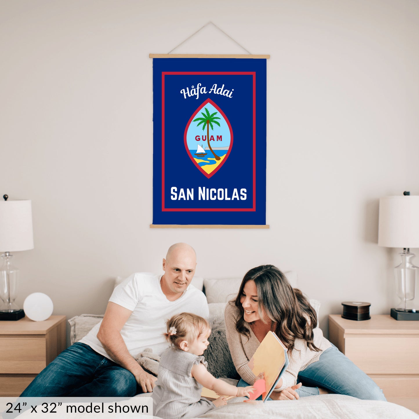 Personalized Guam family heritage hanging canvas custom Chamorro surname banner guamanian culture flag hafa adai wall art