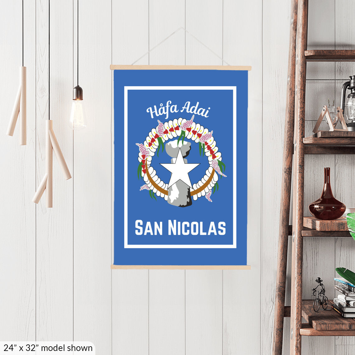 Personalized northern mariana island flag hanging canvas, chamorro heritage family surname banner, pacific island cultural wall art