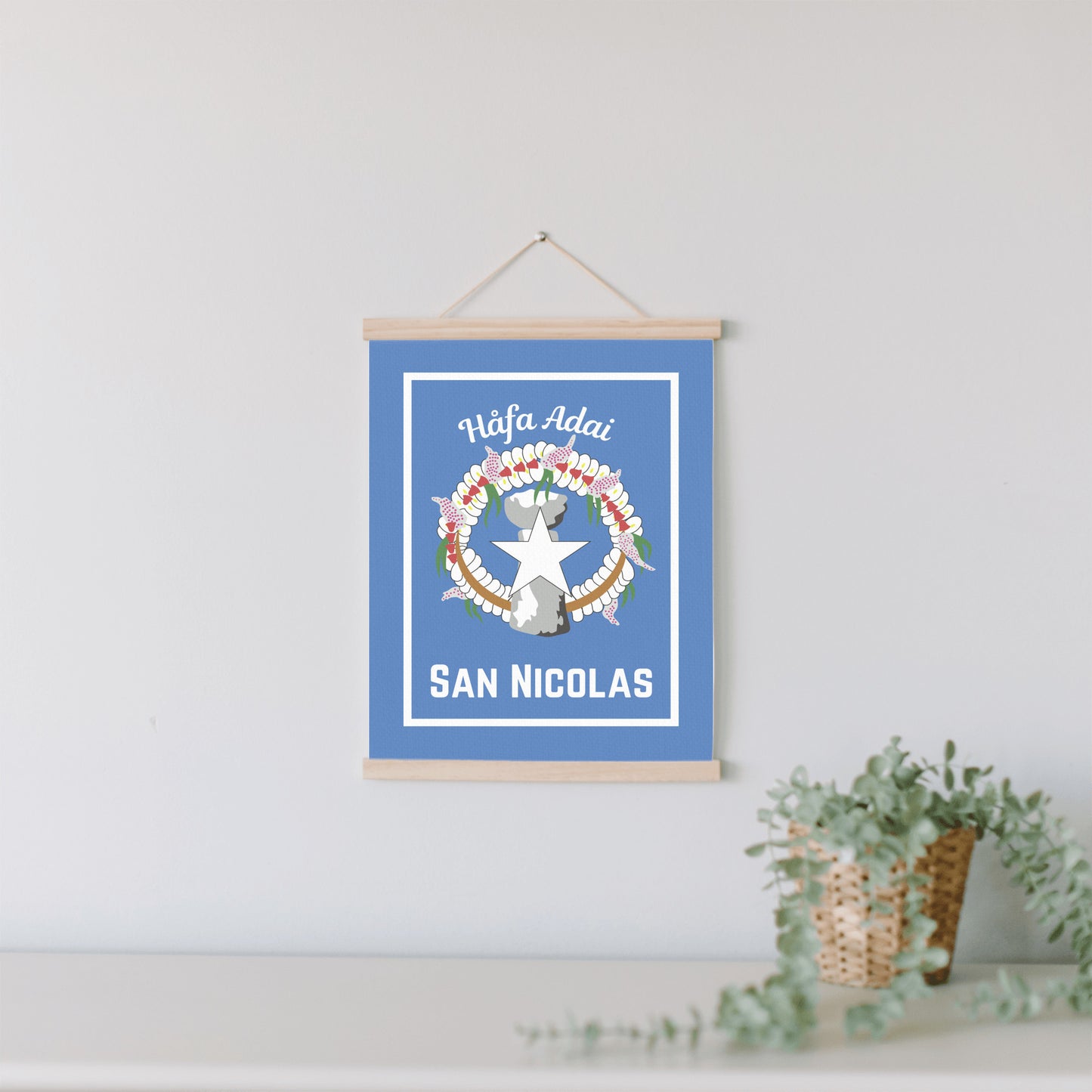 Personalized northern mariana island flag hanging canvas, chamorro heritage family surname banner, pacific island cultural wall art