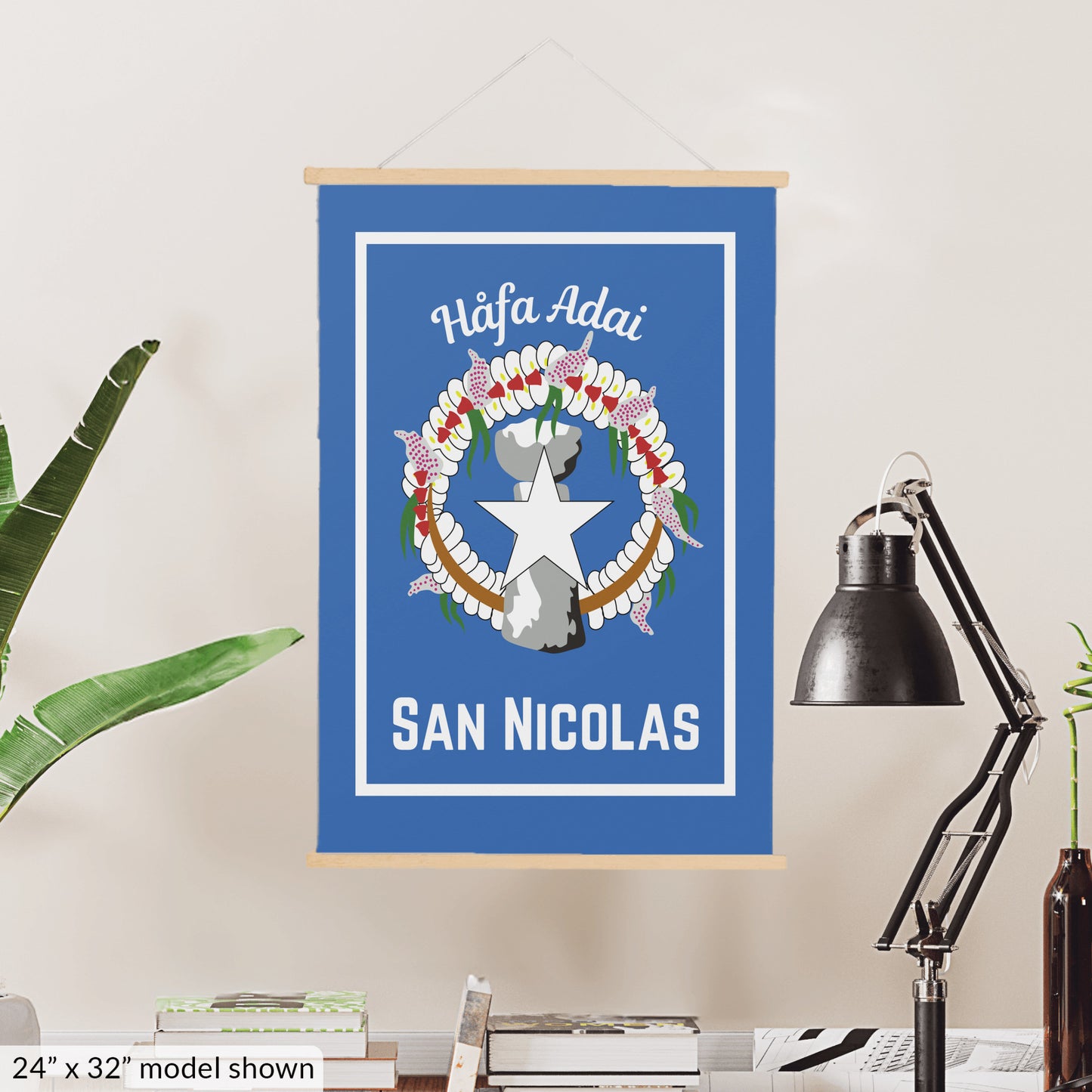 Personalized northern mariana island flag hanging canvas, chamorro heritage family surname banner, pacific island cultural wall art