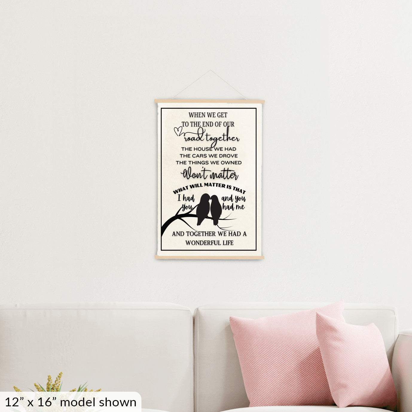 Two lovebirds silhouette sentimental heartfelt sign, sweetheart spouse memories wall art, couple wife husband quote canvas wall hanging