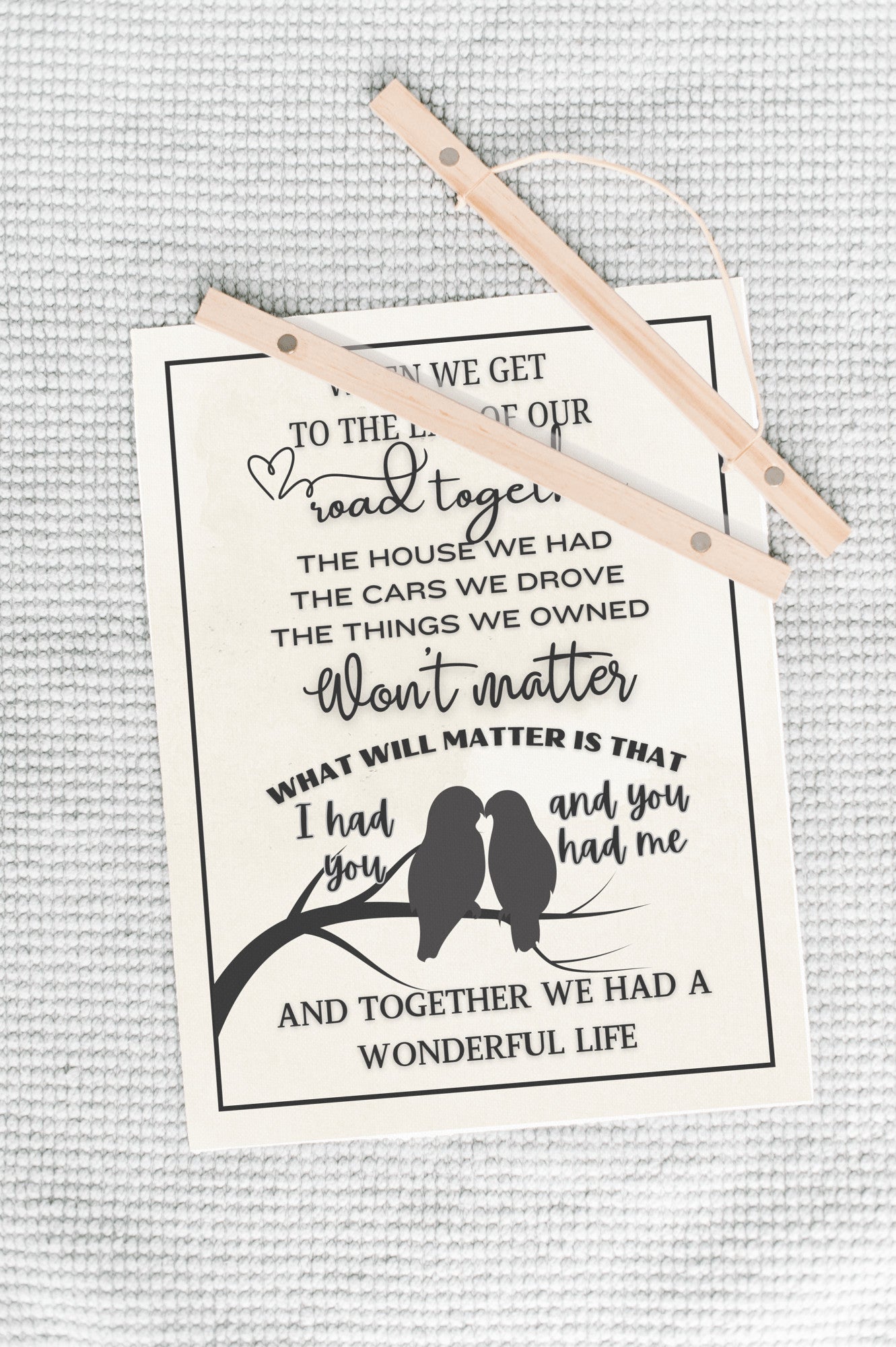 Two lovebirds silhouette sentimental heartfelt sign, sweetheart spouse memories wall art, couple wife husband quote canvas wall hanging