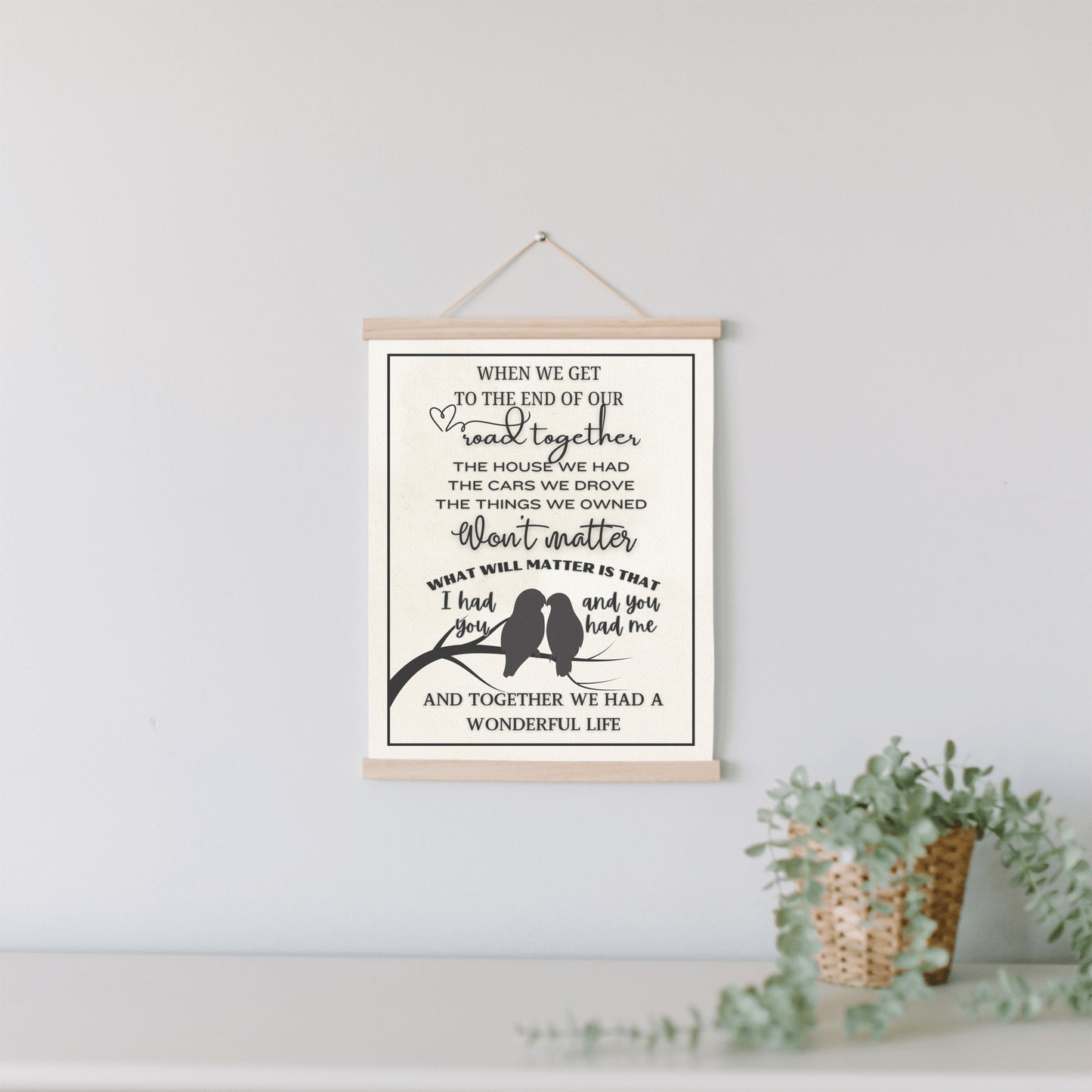 Two lovebirds silhouette sentimental heartfelt sign, sweetheart spouse memories wall art, couple wife husband quote canvas wall hanging