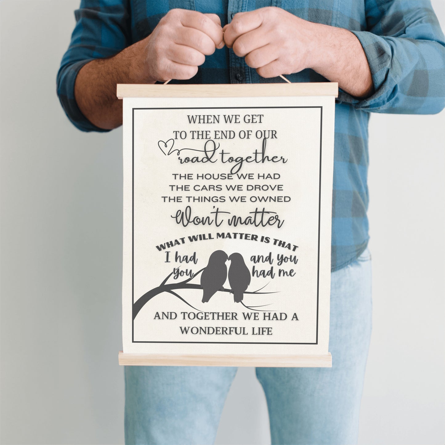 Two lovebirds silhouette sentimental heartfelt sign, sweetheart spouse memories wall art, couple wife husband quote canvas wall hanging