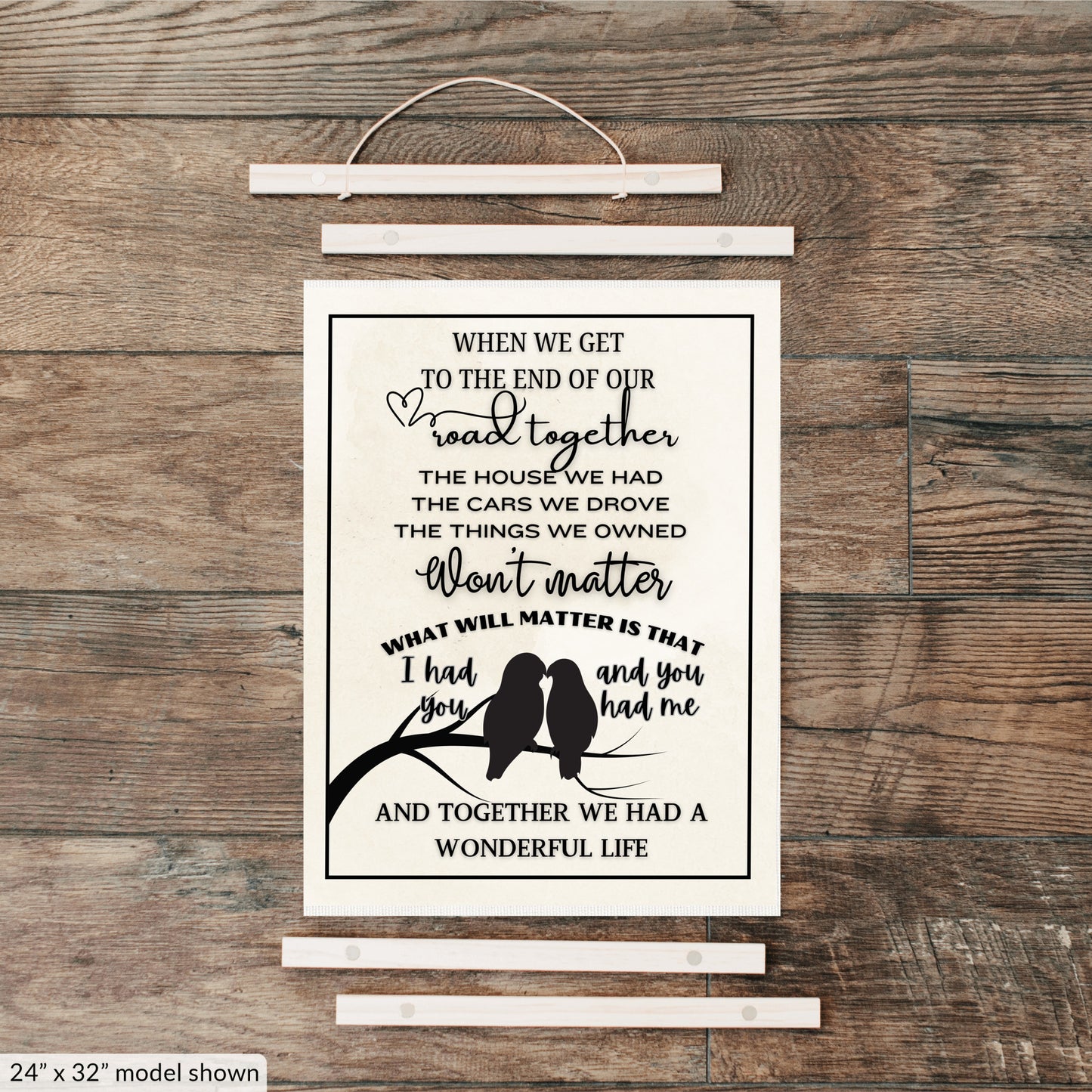 Two lovebirds silhouette sentimental heartfelt sign, sweetheart spouse memories wall art, couple wife husband quote canvas wall hanging