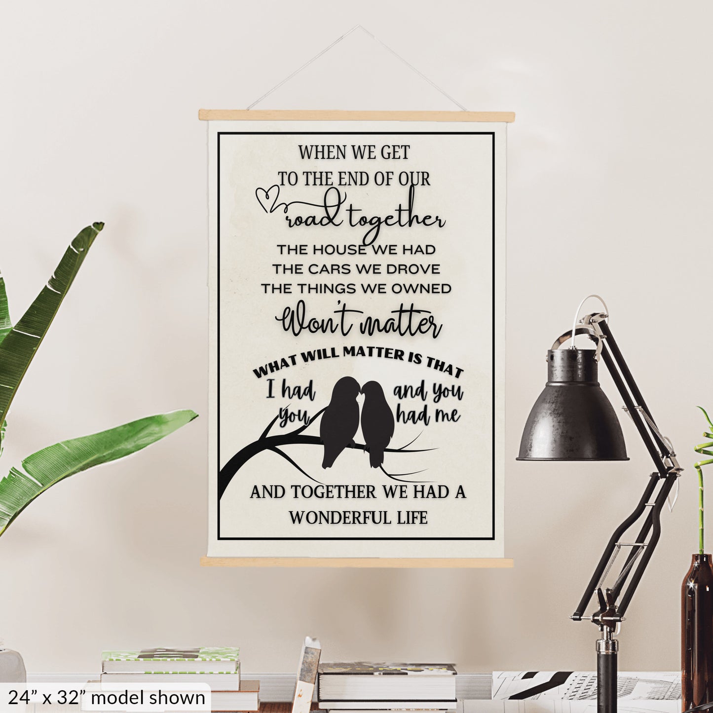 Two lovebirds silhouette sentimental heartfelt sign, sweetheart spouse memories wall art, couple wife husband quote canvas wall hanging