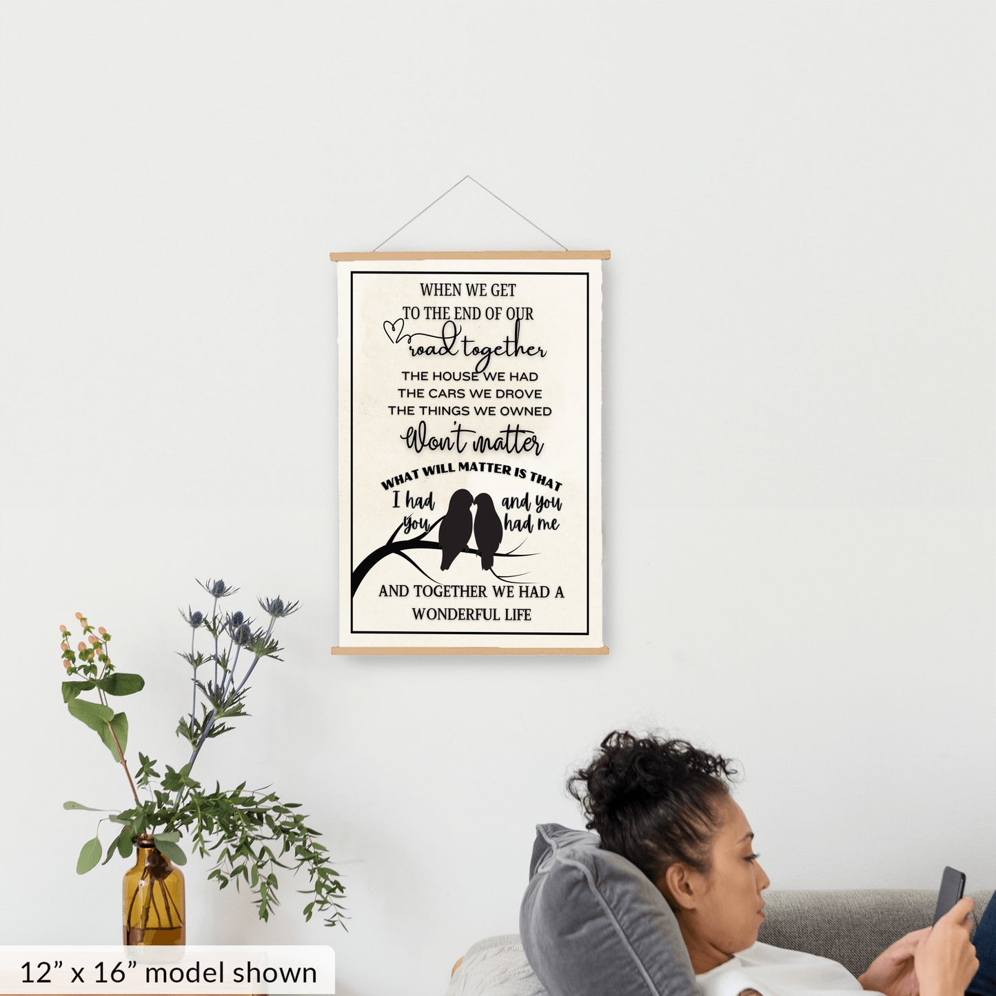 Two lovebirds silhouette sentimental heartfelt sign, sweetheart spouse memories wall art, couple wife husband quote canvas wall hanging