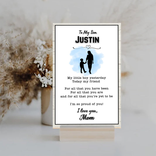 Personalized son sign from mom, sentimental heartfelt gift, family keepsake