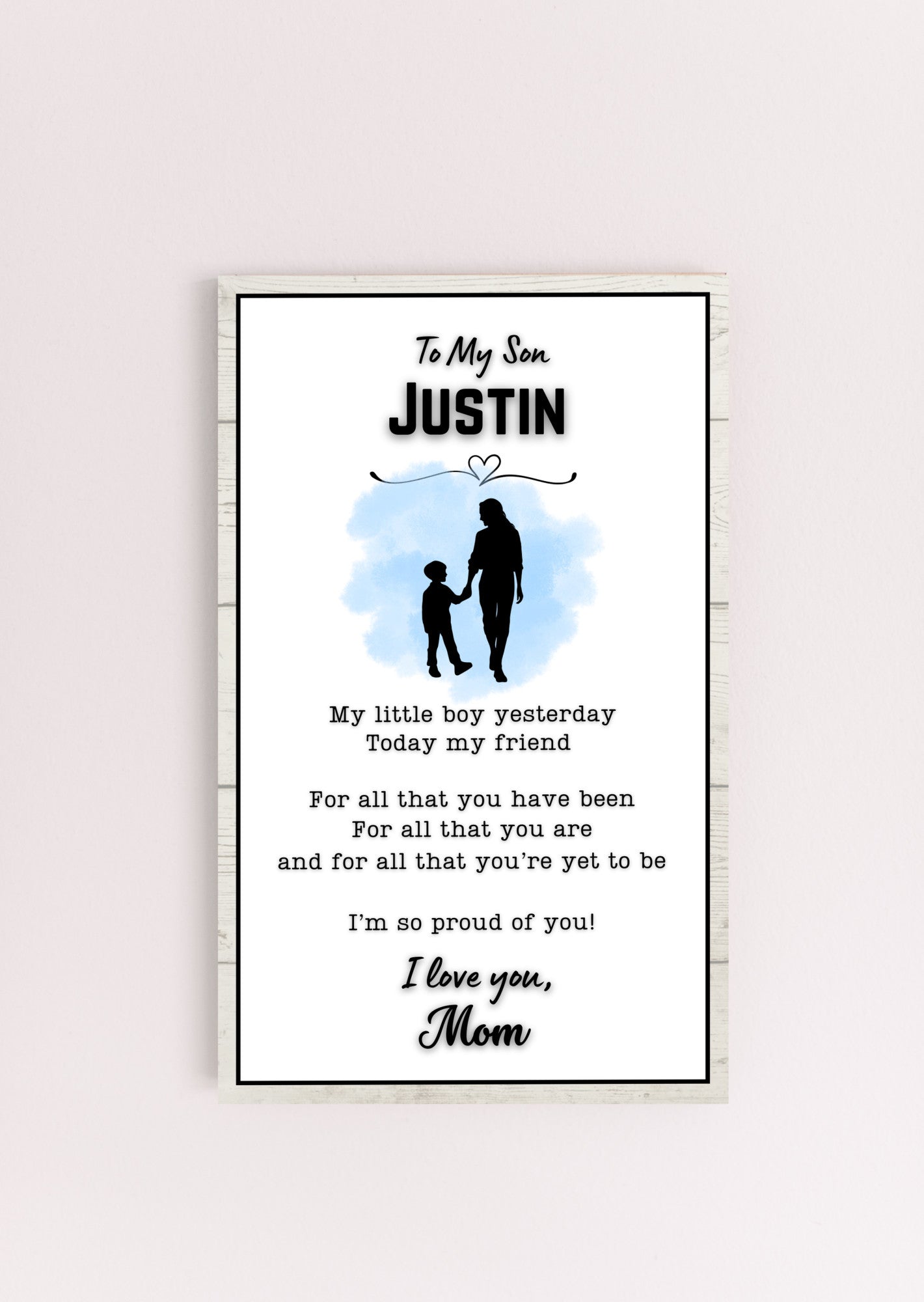 Personalized son sign from mom, sentimental heartfelt gift, family keepsake