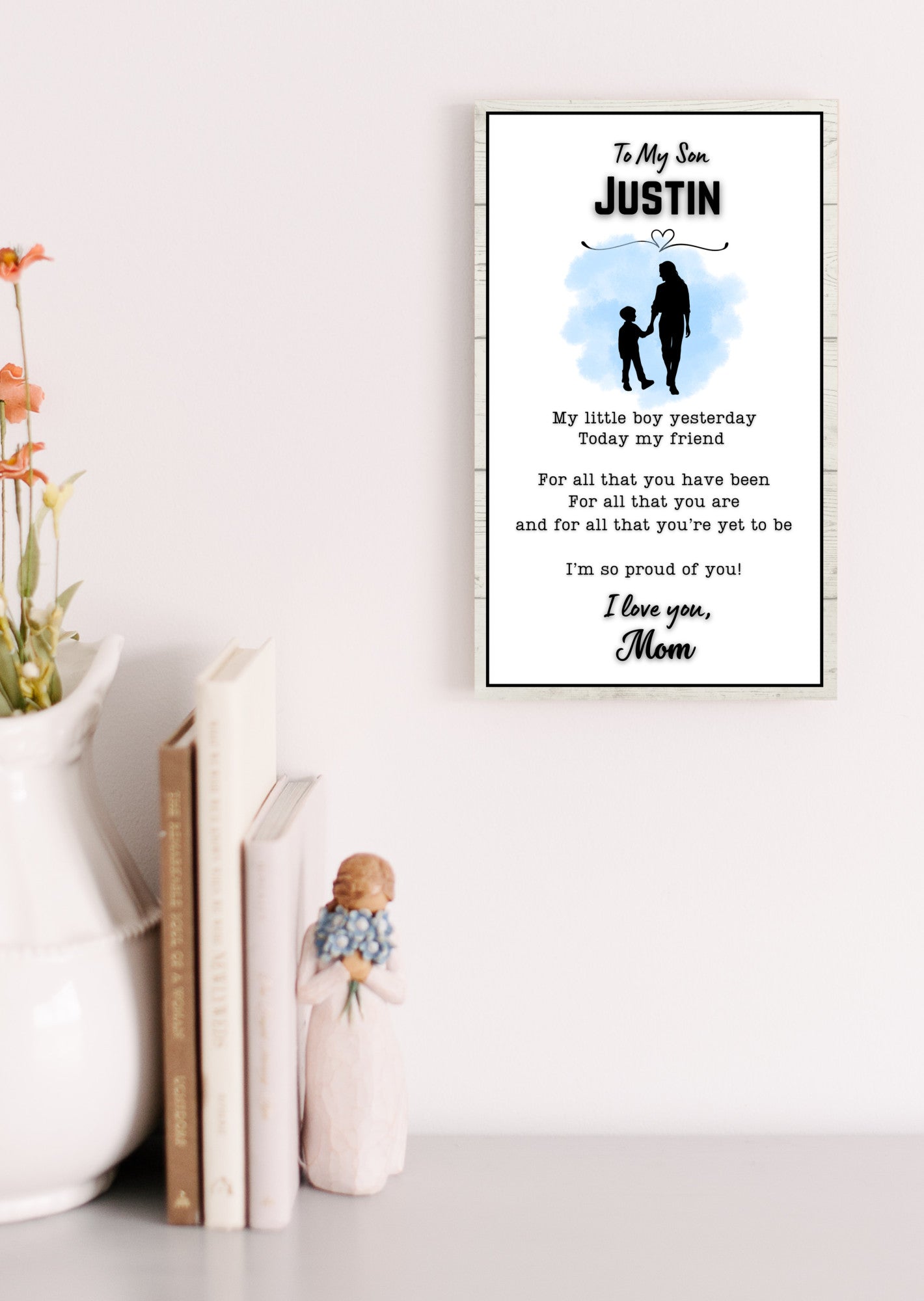 Personalized son sign from mom, sentimental heartfelt gift, family keepsake