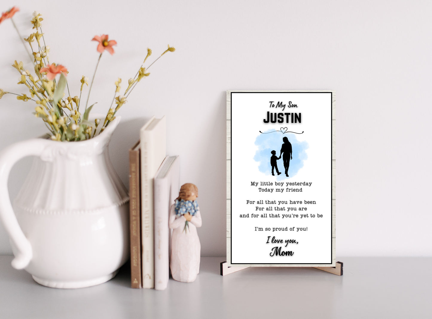 Personalized son sign from mom, sentimental heartfelt gift, family keepsake