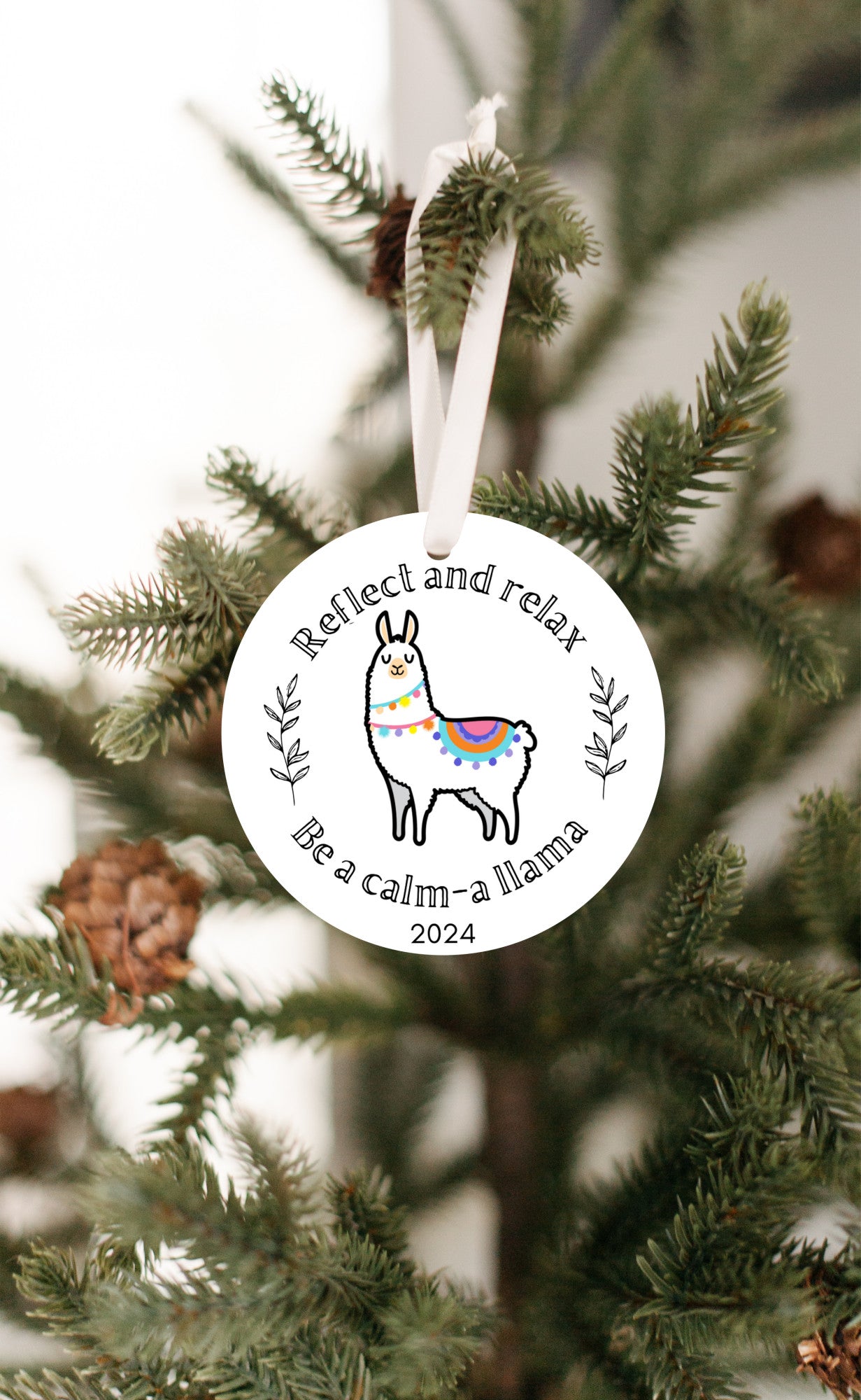 Llama christmas ornament 2024, mindfulness relaxation gift, funny present friend stocking stuffer