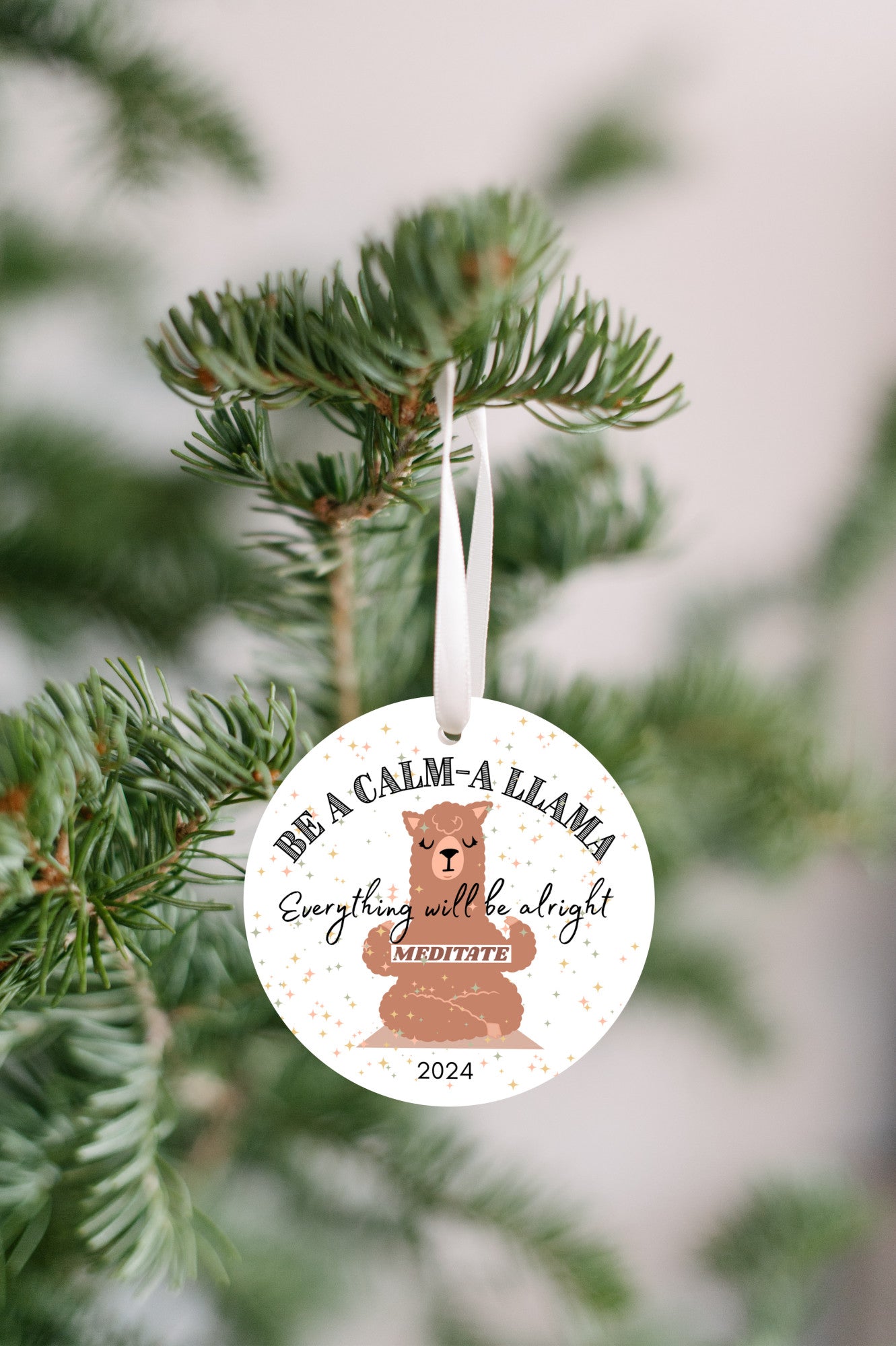 Llama meditation christmas ornament 2024, calm mindfulness gift, funny friend stocking stuffer