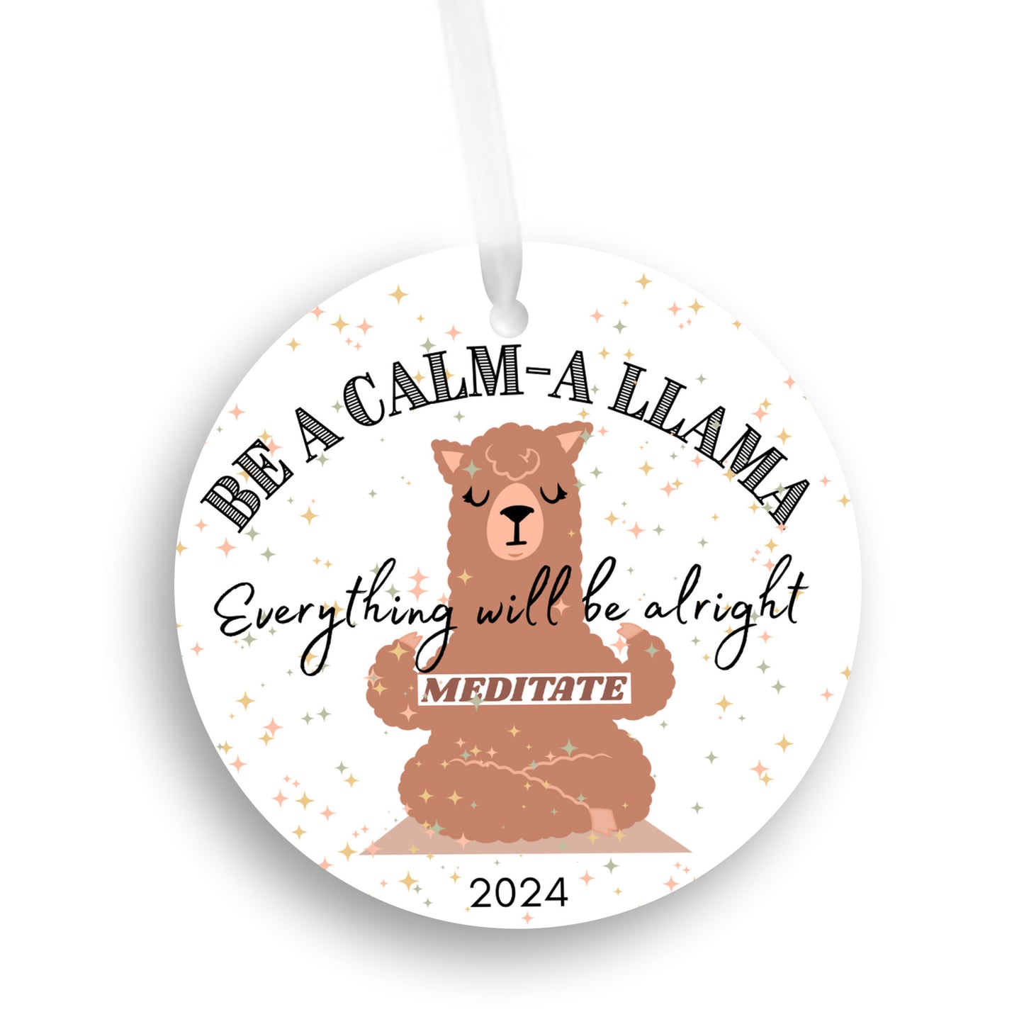 Llama meditation christmas ornament 2024, calm mindfulness gift, funny friend stocking stuffer