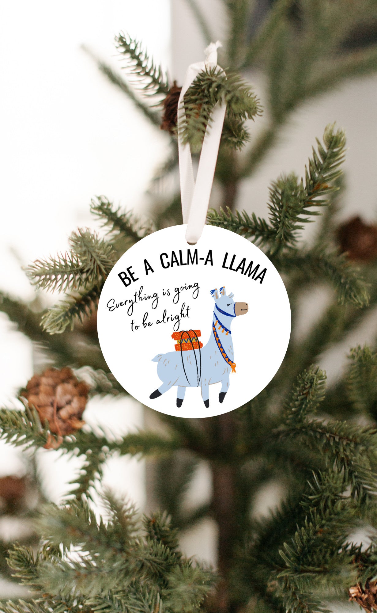 Llama christmas ornament 2024, mindfulness wellness positivity gift, fun stocking stuffer