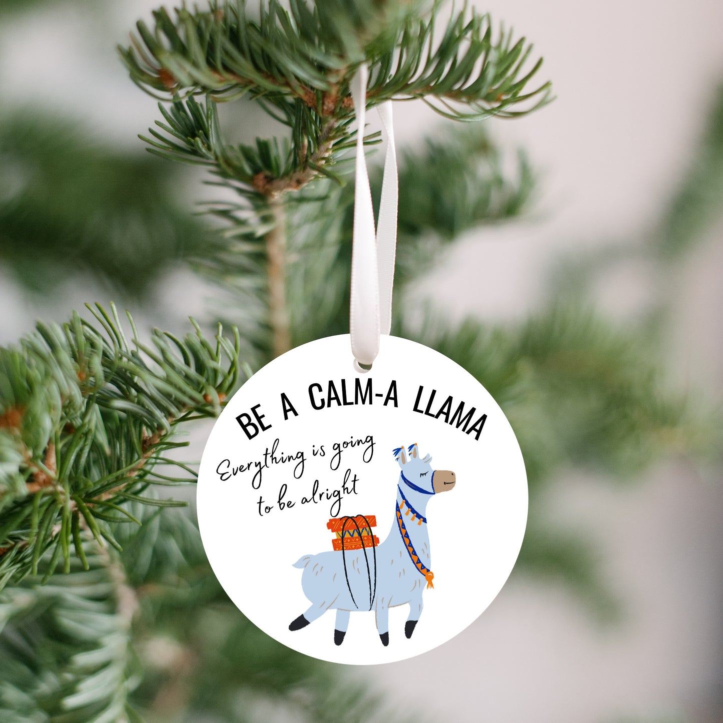 Llama christmas ornament 2024, mindfulness wellness positivity gift, fun stocking stuffer